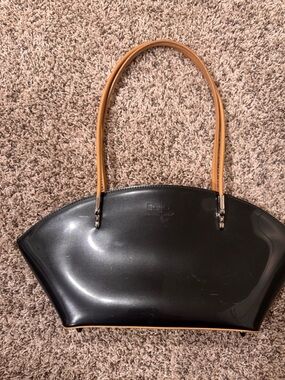 Beijo Black Shoulder Bag with Tan Handles